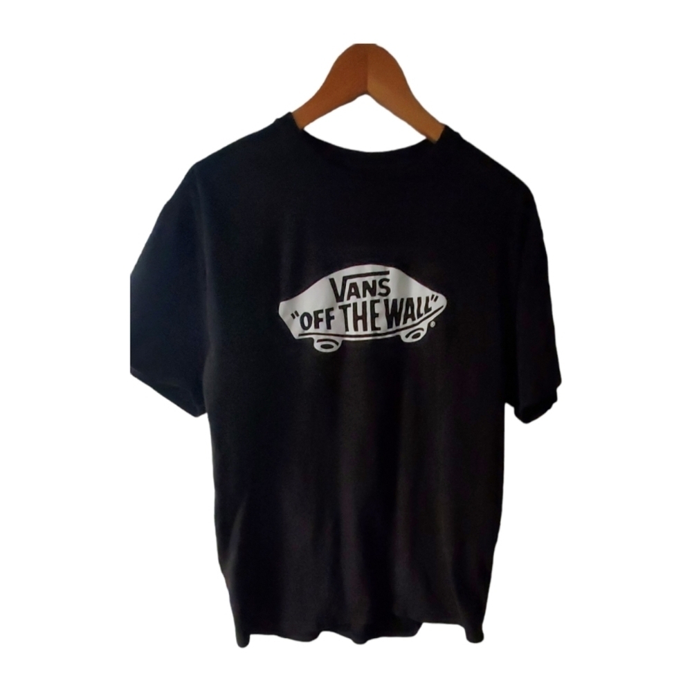 Vans Mens Off the Wall Black and White Graphic Tee Shirt Size Large 100% Cotton